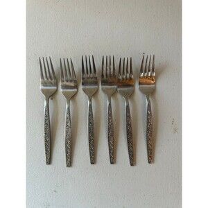 6 Vintage Rogers Co La Spana By Stanley Roberts Floral Stainless Salad Forks Set